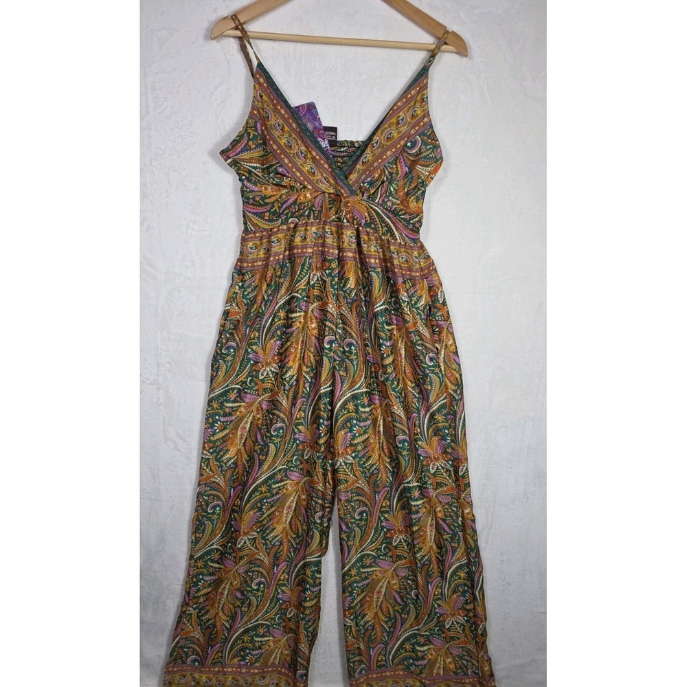 Boho Paisley Wide Leg Jumpsuit Made In India One Size M/L Festival Resort - Picture 2 of 11